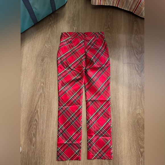 Janie & Jack Girls red tartan scotch plaid holiday pants lined 100% silk Sz 12 - Picture 2 of 7